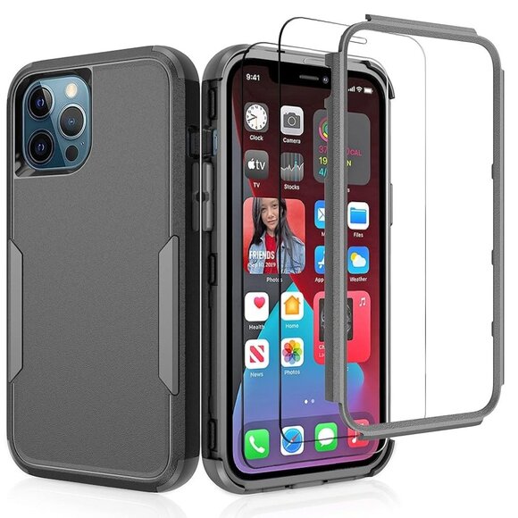 JSHRU Military-Grade Drop Protection Phone Case for iPhone 12 Pro, Black NEW - Picture 1 of 14
